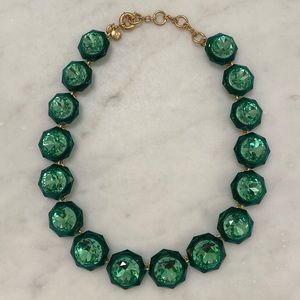 J. Crew green crystal and gold metal necklace